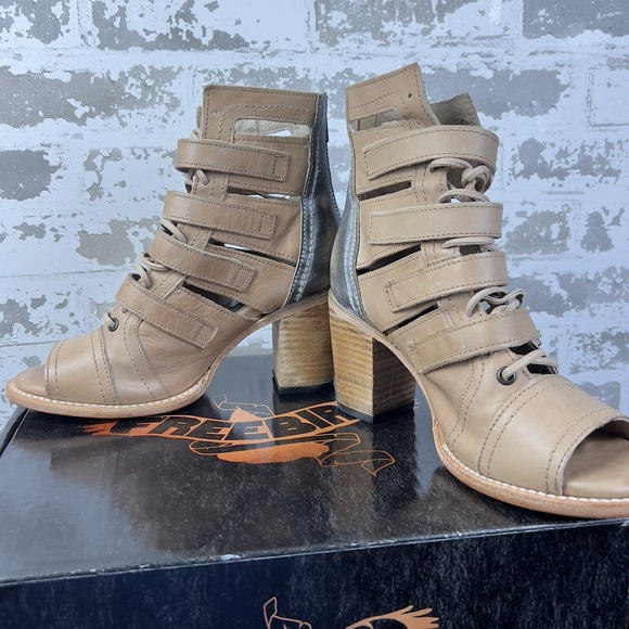 Freebird Braeden Blush Gladiator Sandal Boots Sz 9 Strappy Chunky Peep Toe Brown - Picture 11 of 16